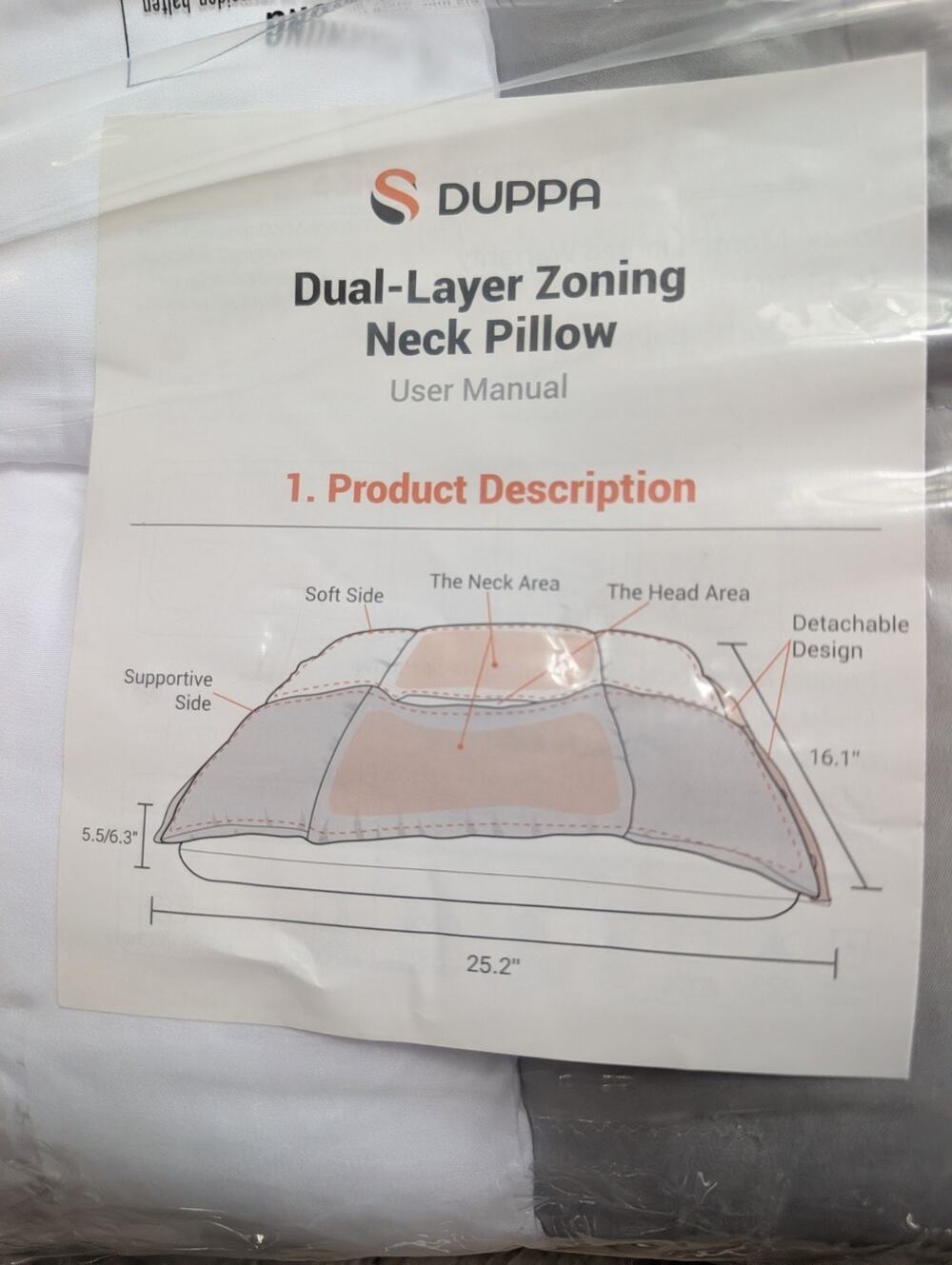 DUPPA Cervical Neck Pillow Dual-Layer Zoning Soft & supportive New Sealed